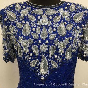 Laurence Kazar Evening Lg Blue w Paisley BeadedA